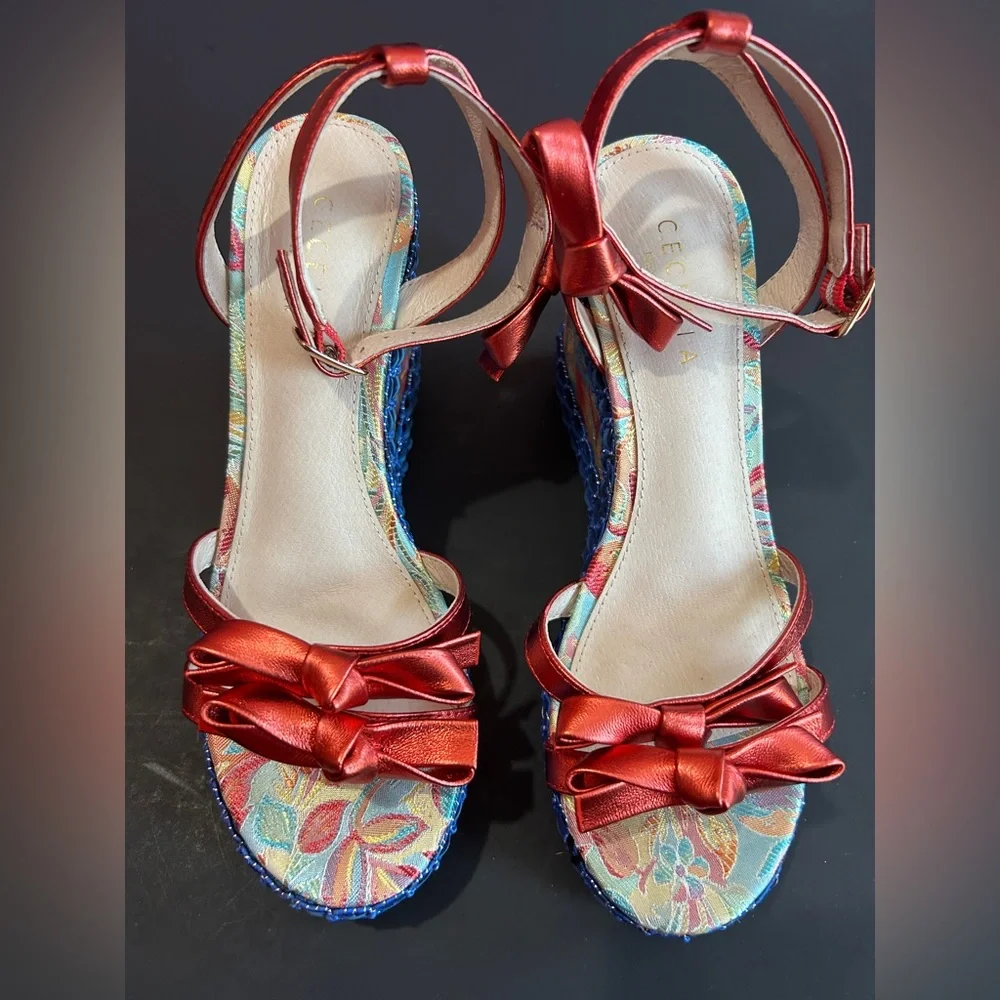 Cecelia New York | Whinney Platform Wedge in Red Metallic | 6.5